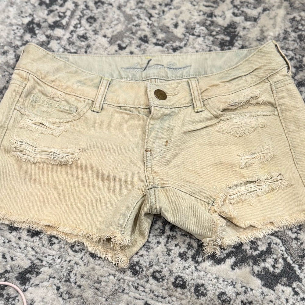 American Eagle Outfitters VINTAGE (2012) Washed Distressed Denim Tan Cut…